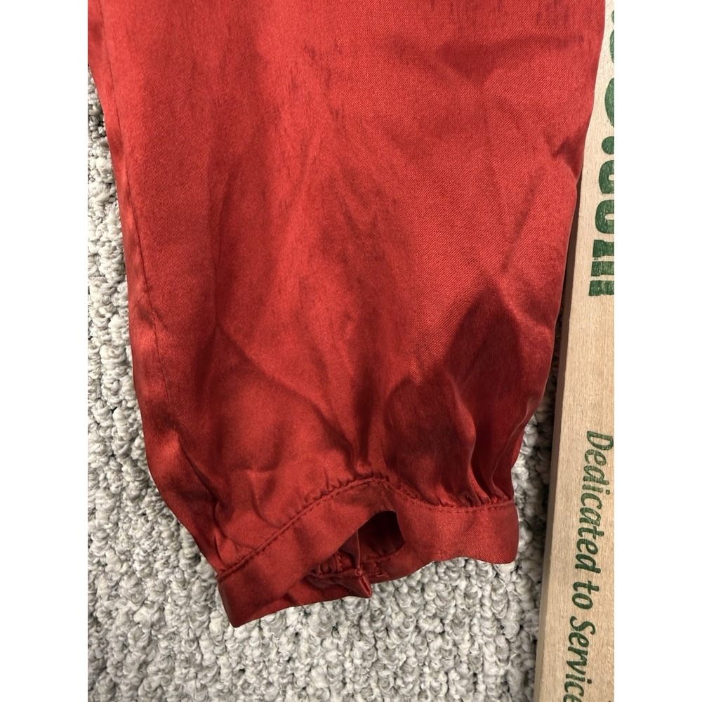 Liz Claiborne 100% Silk Pintuck Blouse Red‎ Peter Pan Collar Top L - Picture 13 of 16